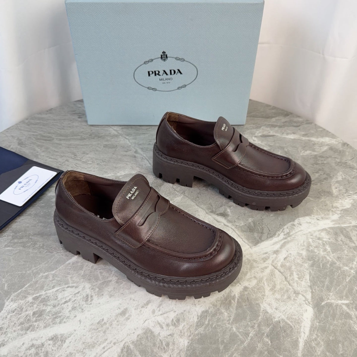 Prada 26s Loafers Dark Brown Smooth Leather 157673