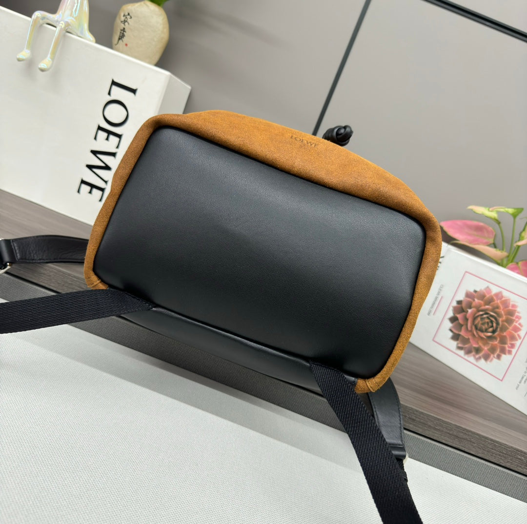 Loewe 2025 Flamenco Backpack 40cm Black Brown Leather Suede 274692