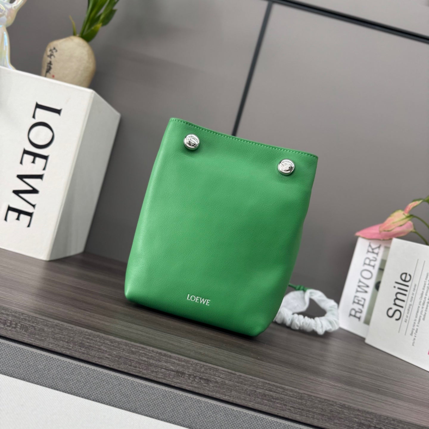 Loewe Small Pebble Hobo Green Smooth Calfskin