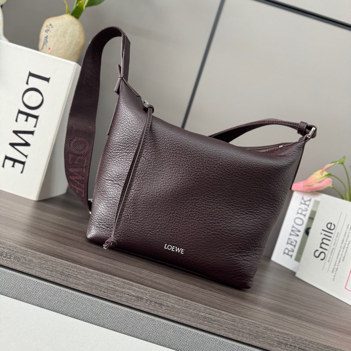 Loewe Small Cubi Crossbody Bag Chocolate Smooth Calfskin