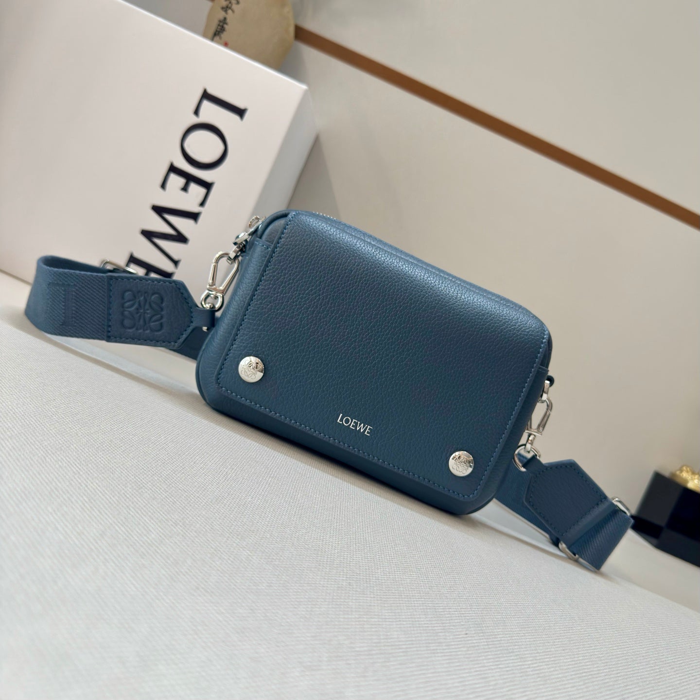 Loewe Messenger Bags 20 Navy Blue Cowhide