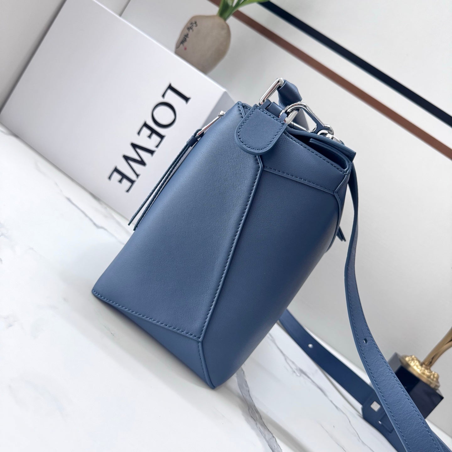 Loew Puzzle Edge Large Bag 33cm Indigo Dye Calfskin