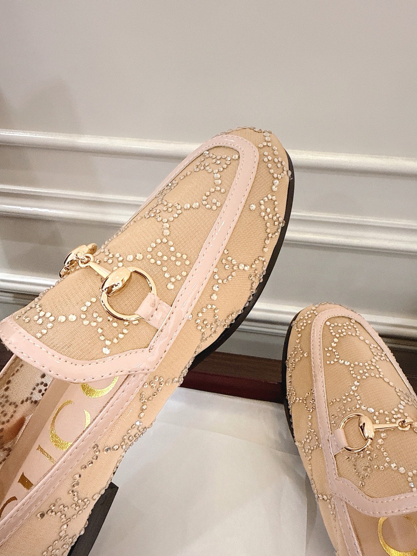 GG Jordaan Loafer Beige Mesh With Crystal