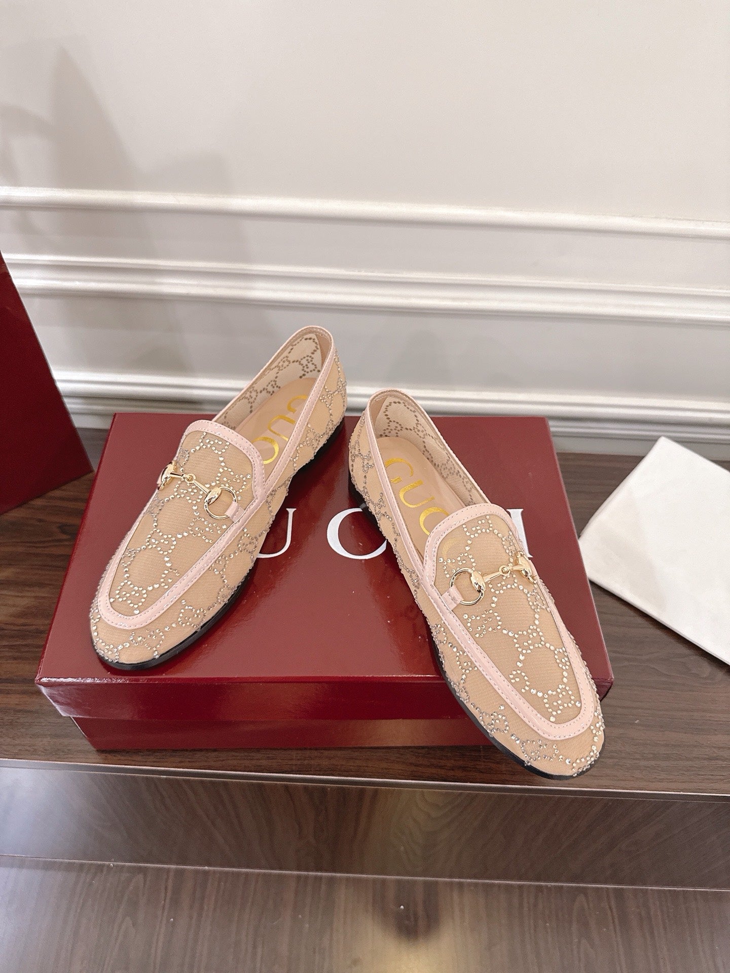 GG Jordaan Loafer Beige Mesh With Crystal