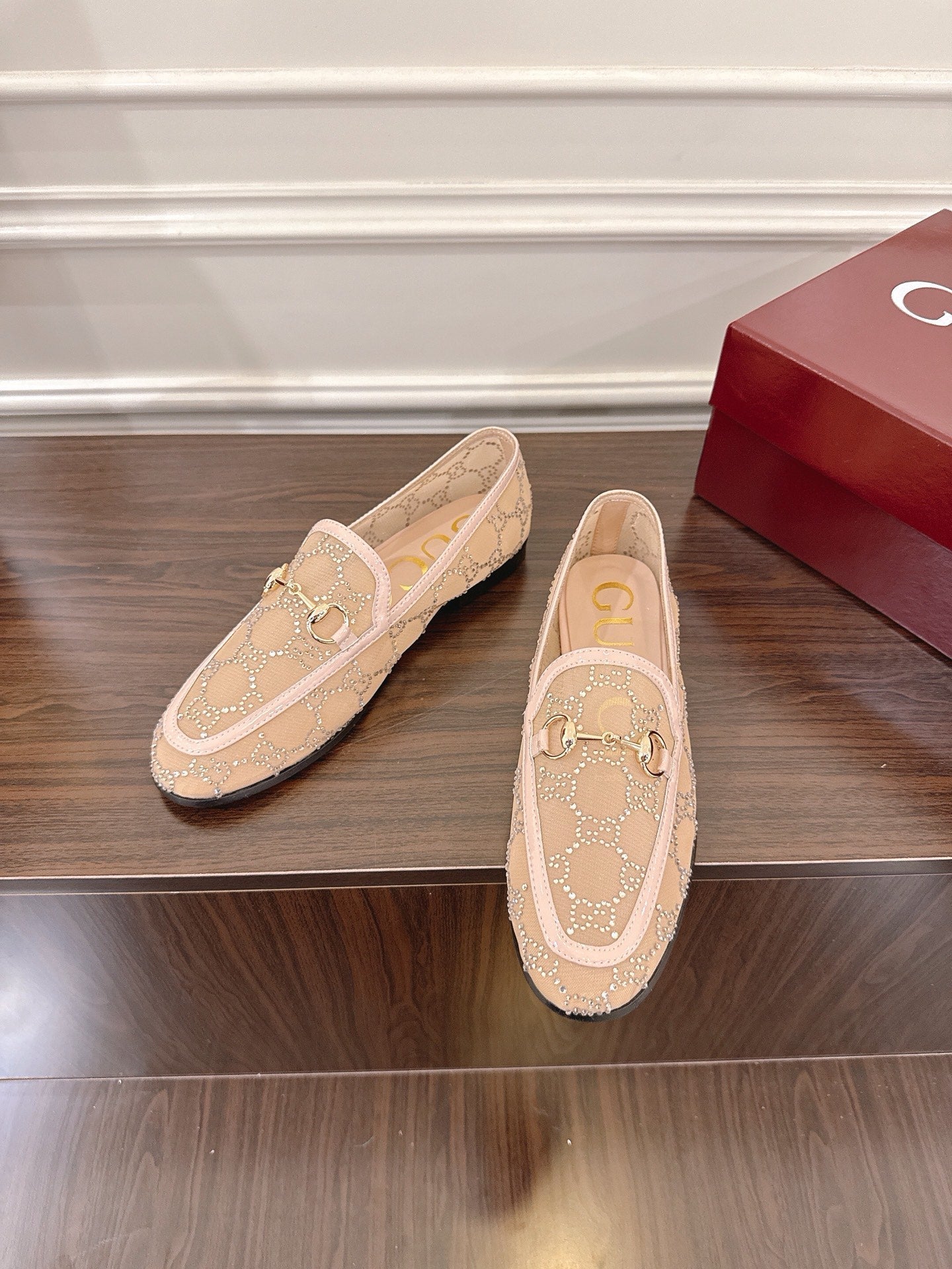 GG Jordaan Loafer Beige Mesh With Crystal