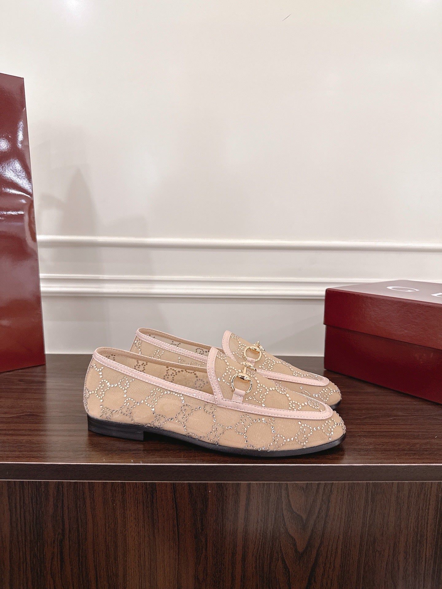 GG Jordaan Loafer Beige Mesh With Crystal