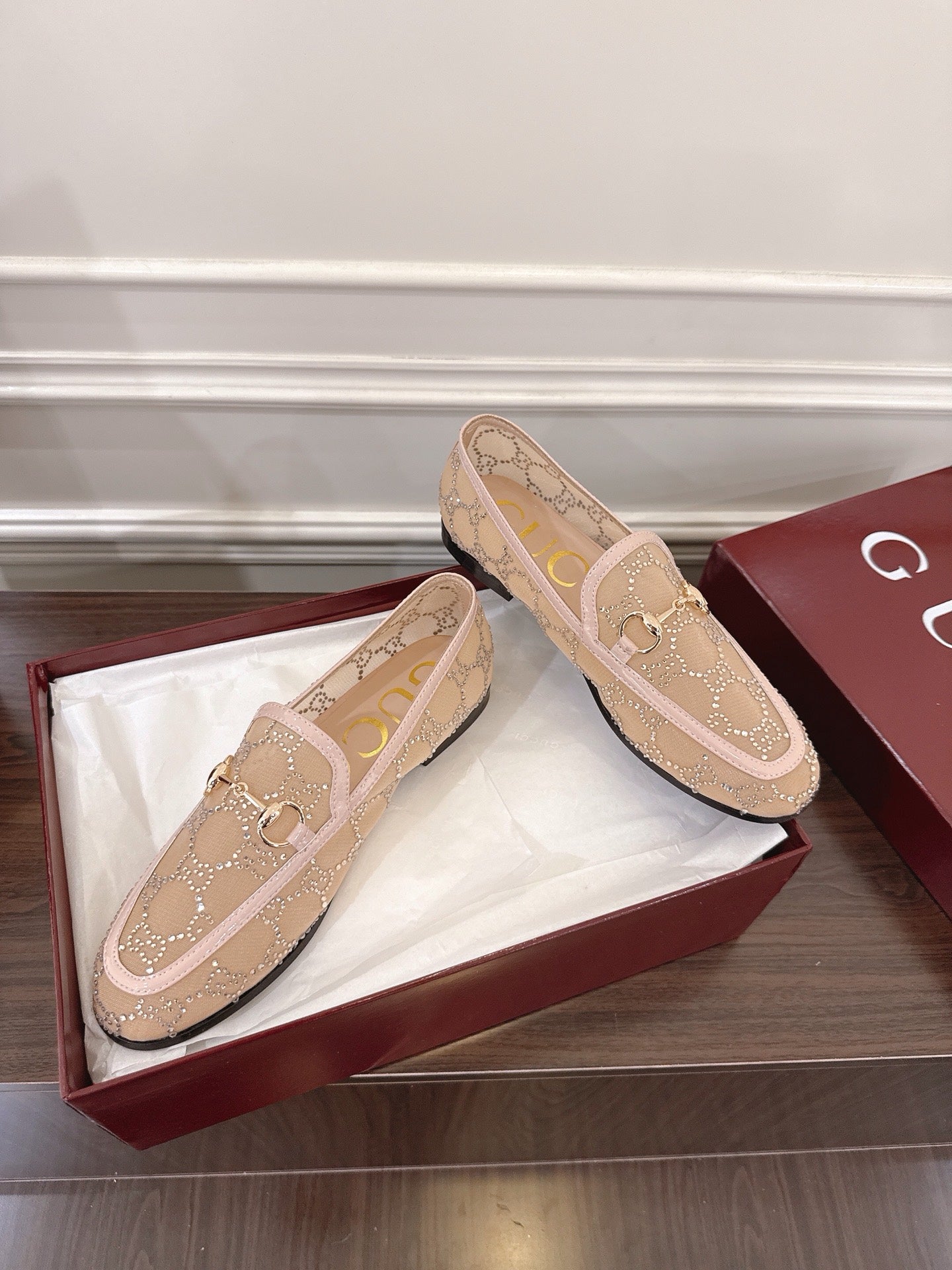 GG Jordaan Loafer Beige Mesh With Crystal