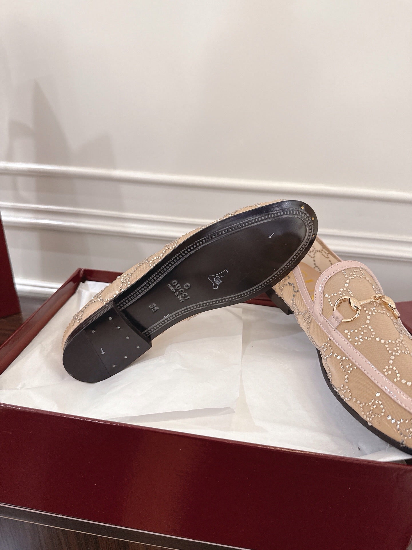 GG Jordaan Loafer Beige Mesh With Crystal