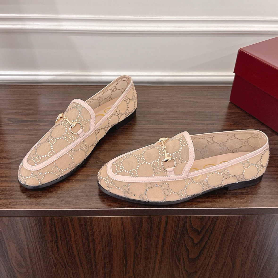 GG Jordaan Loafer Beige Mesh With Crystal