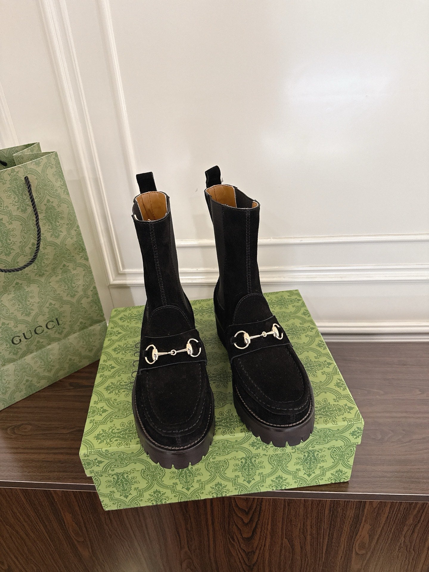 Gucci Horsebit Ankle Boots Black Suede Sheepskin 490528