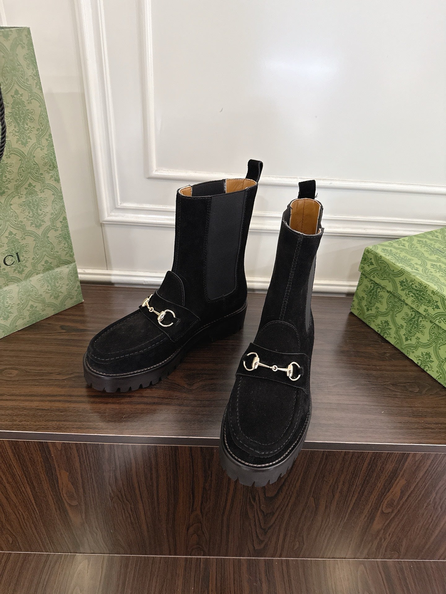 Gucci Horsebit Ankle Boots Black Suede Sheepskin 490528