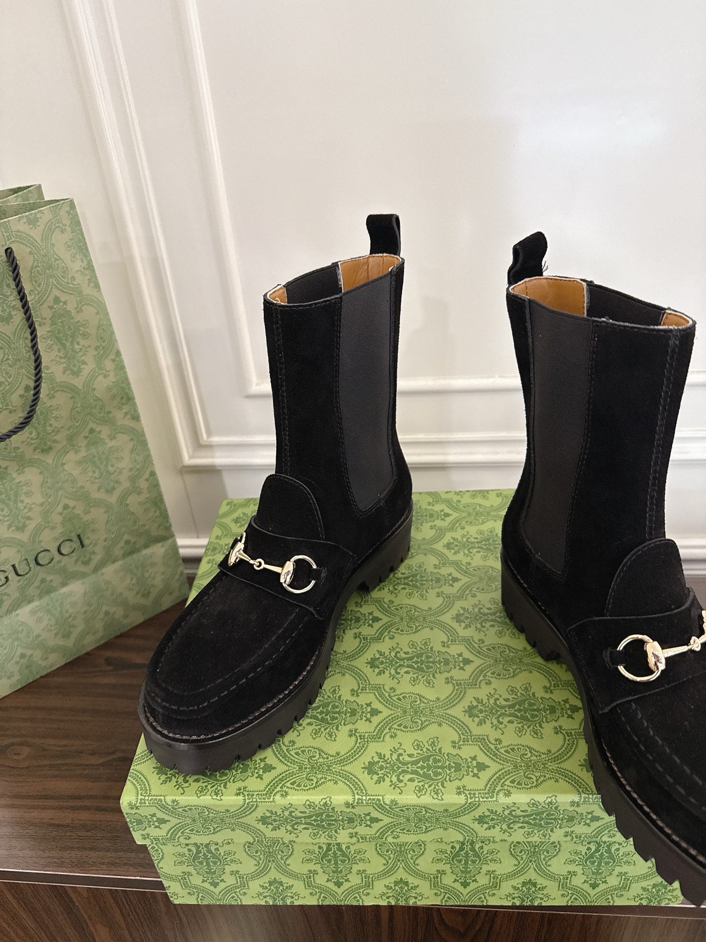 Gucci Horsebit Ankle Boots Black Suede Sheepskin 490528