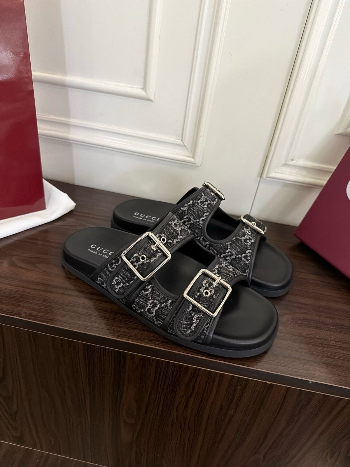 GG 26s Double Buckle Sandals Blue Canvas 154156