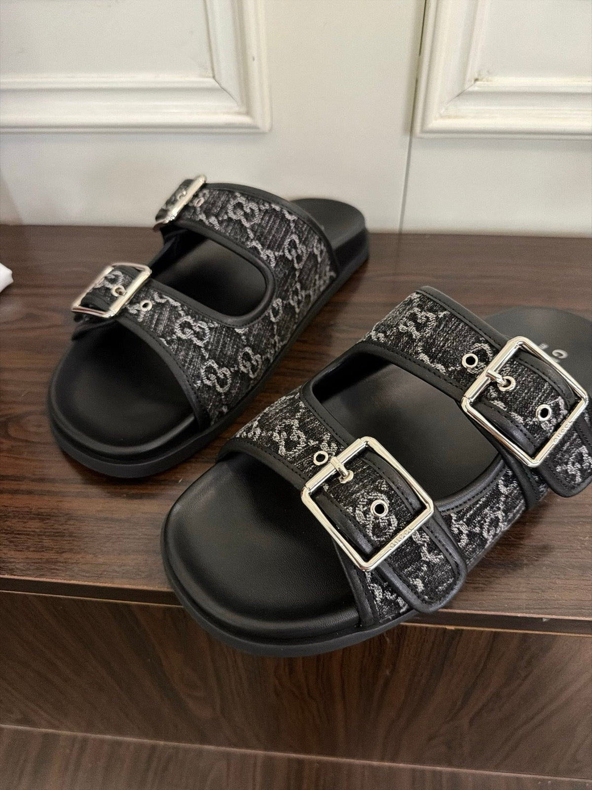 GG 26s Double Buckle Sandals Blue Canvas 154156