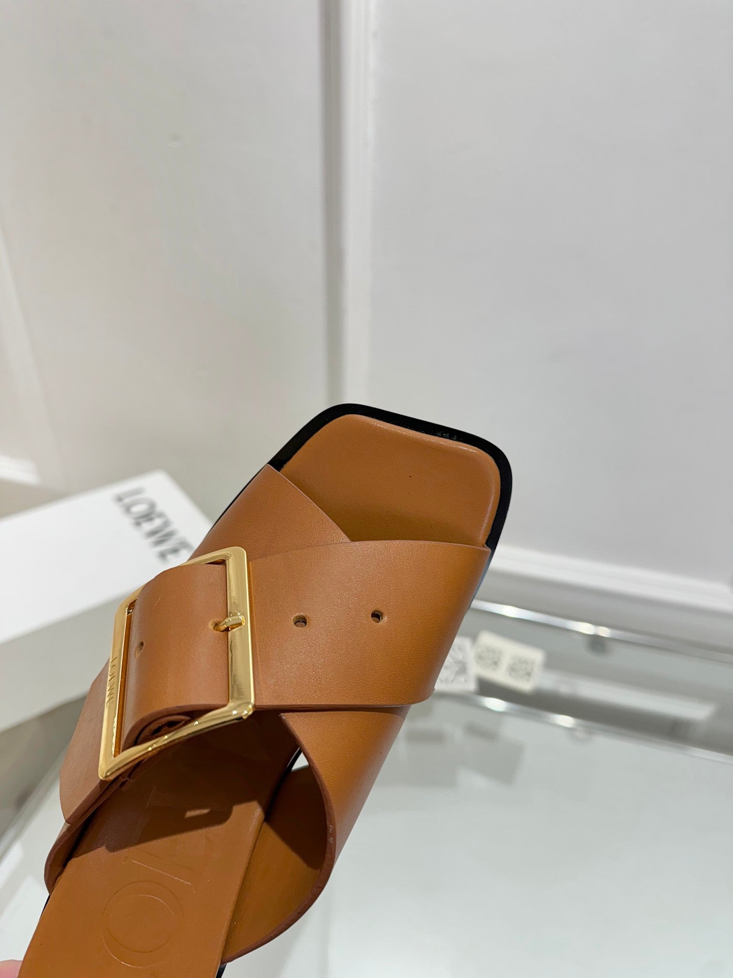 Loewe Petal Buckle Sandals Tan Brown Leather 881323