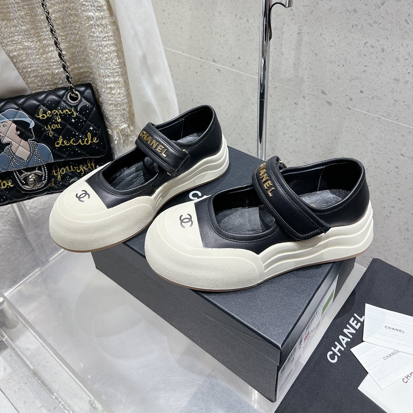 CC 26s Mary Jane Loafers Black White Lambskin 762894