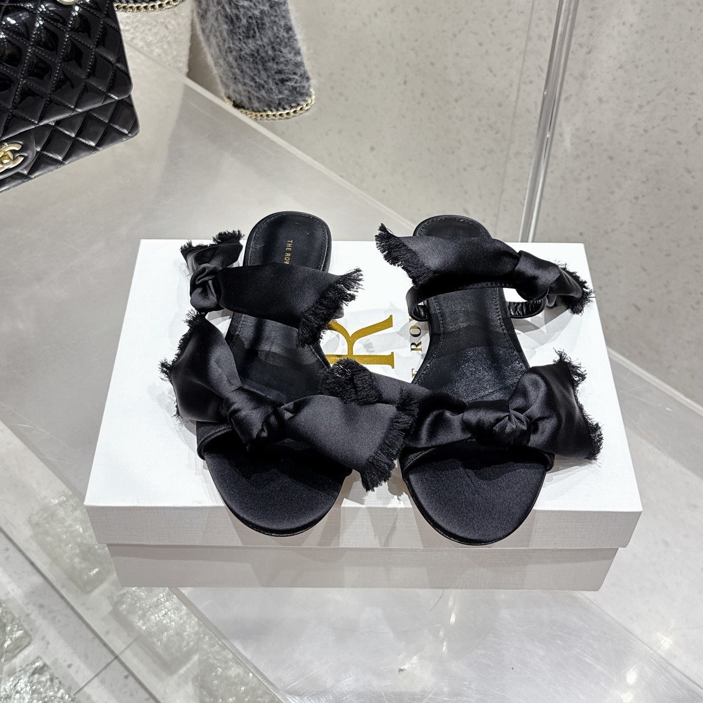 The Row Mule Sandals Black Satin And Sheepskin 338380