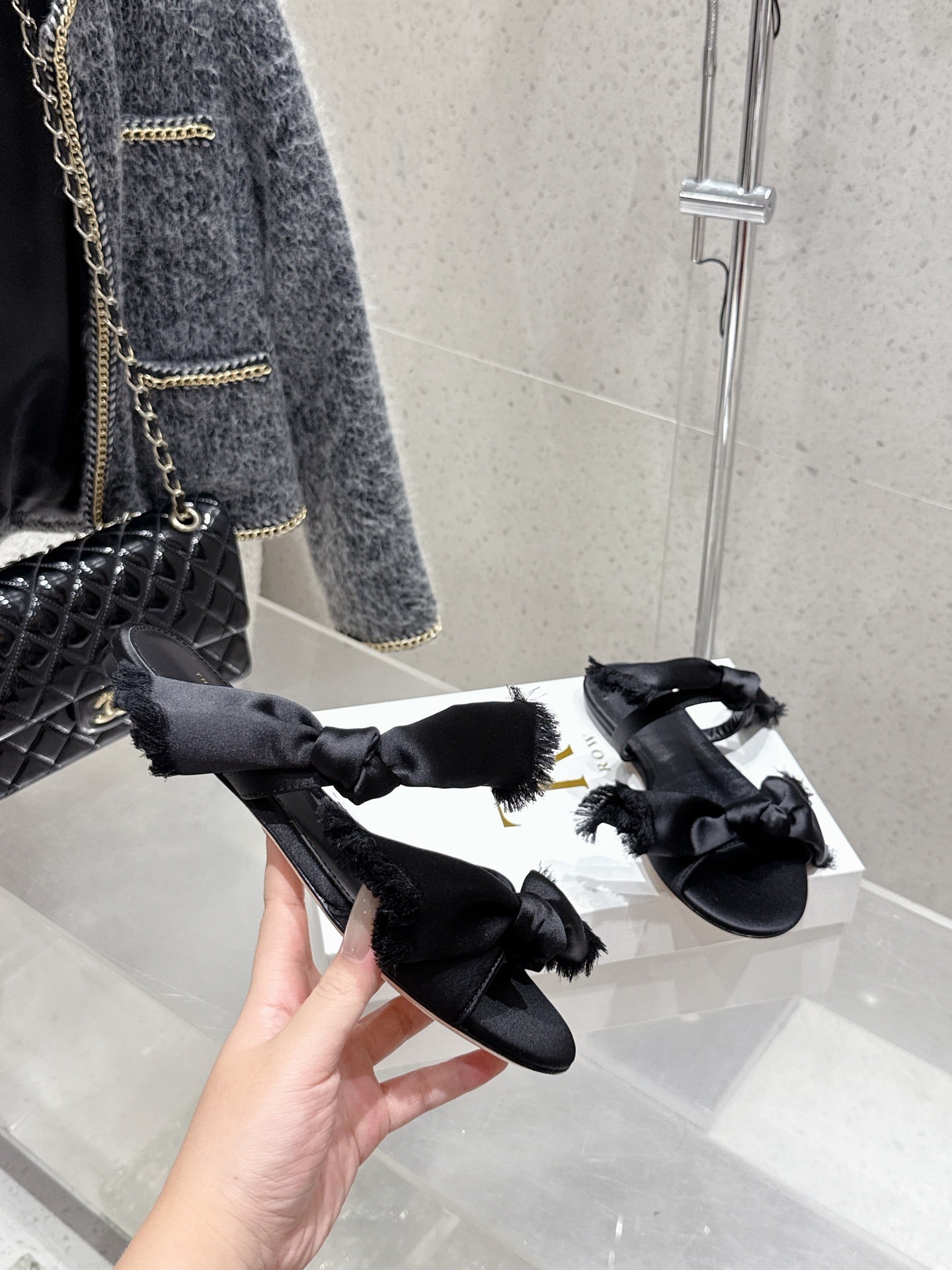 The Row Mule Sandals Black Satin And Sheepskin 338380