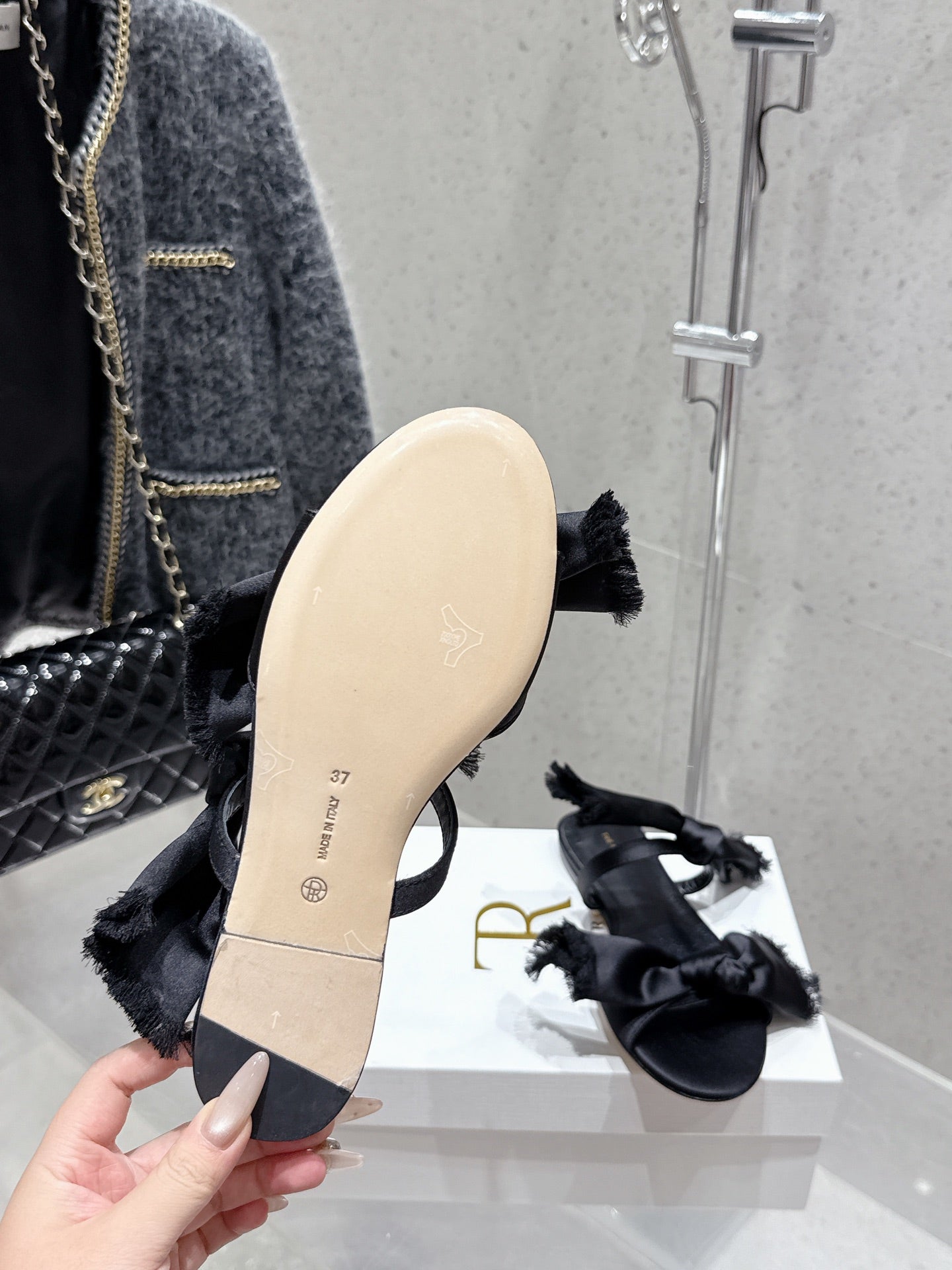 The Row Mule Sandals Black Satin And Sheepskin 338380