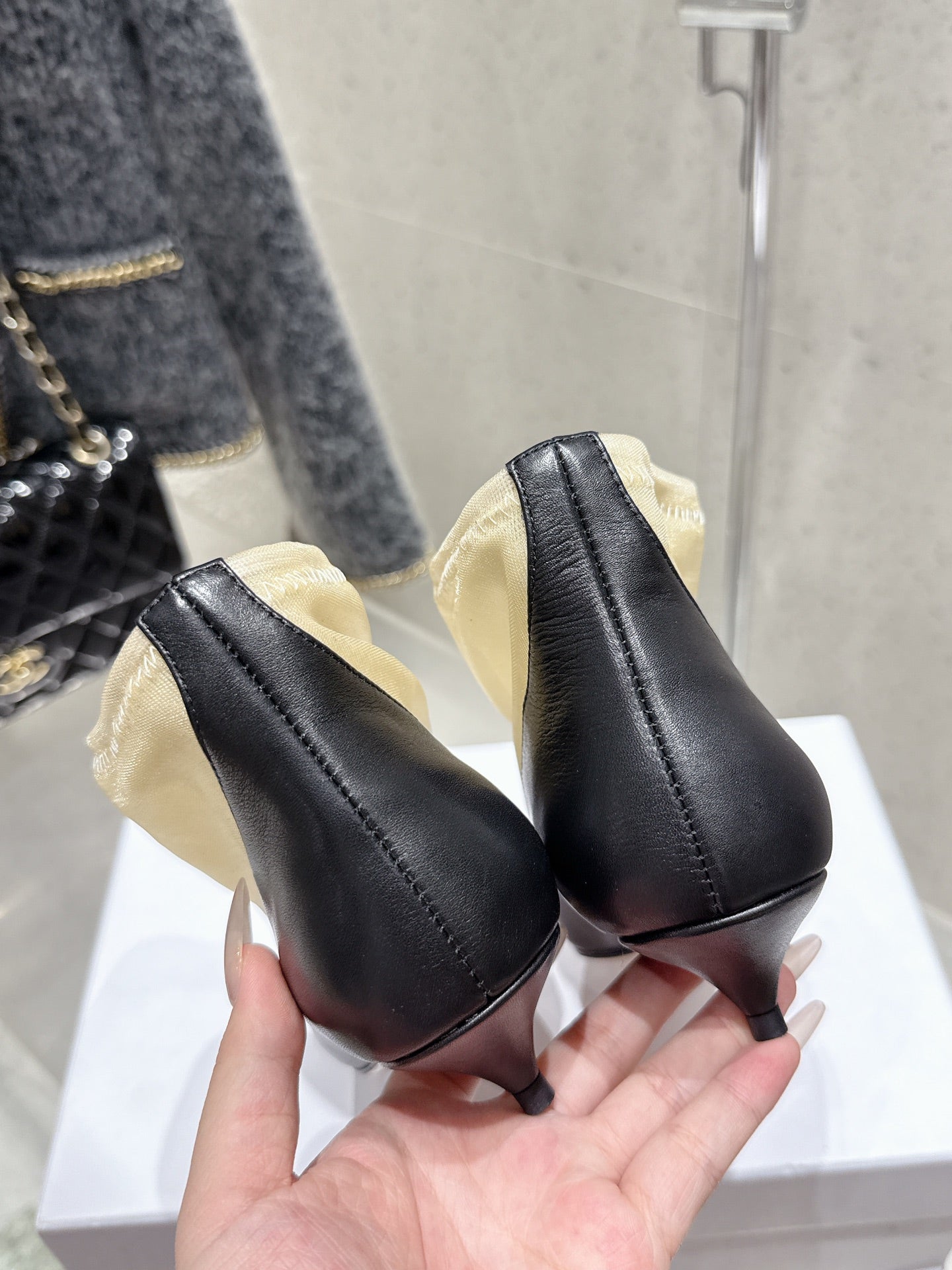 The Row Bootie 3.5cm Beige Mesh And Black Calfskin 338384