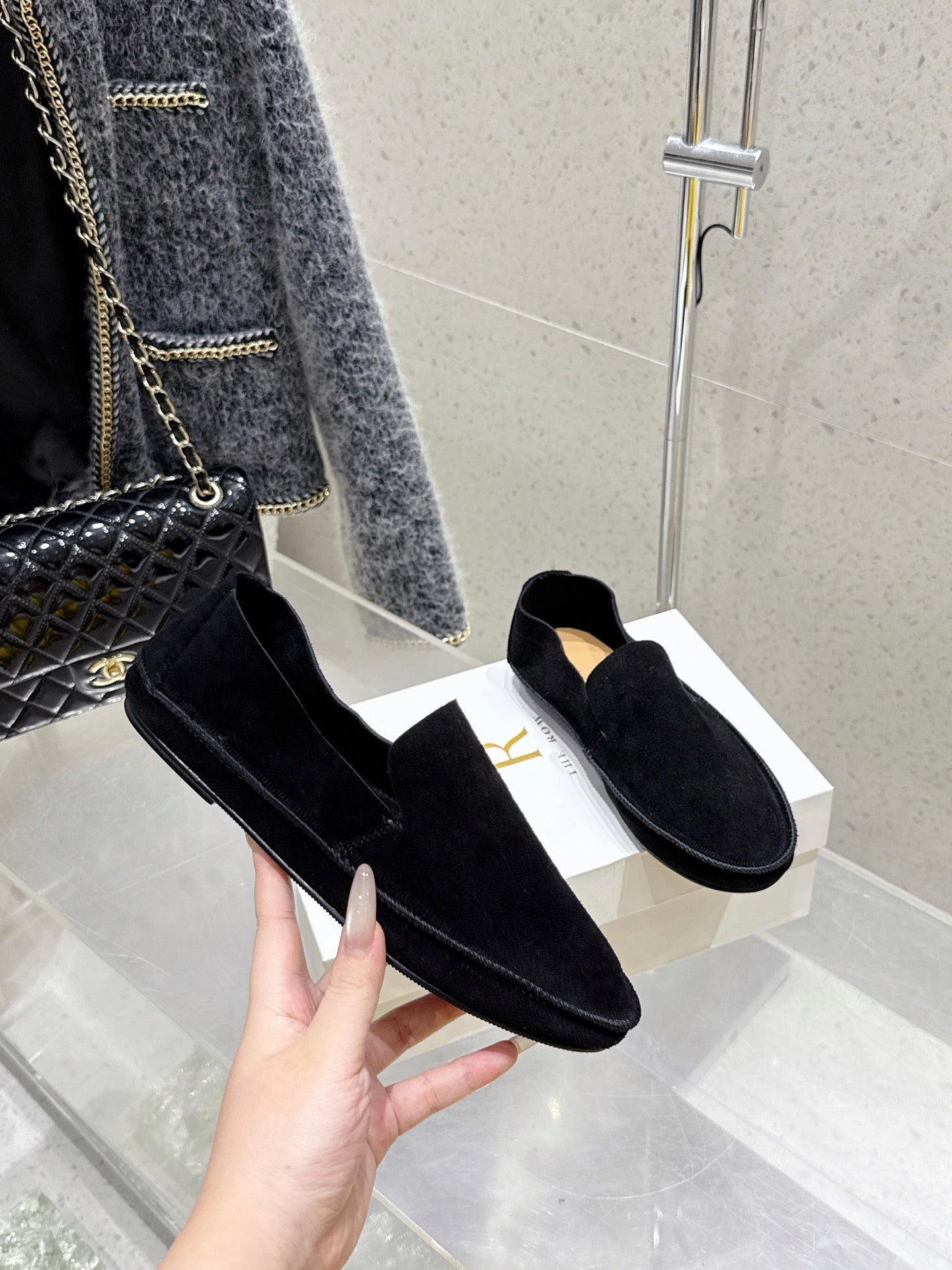 The Row Tyler Loafer Black Suede 338395