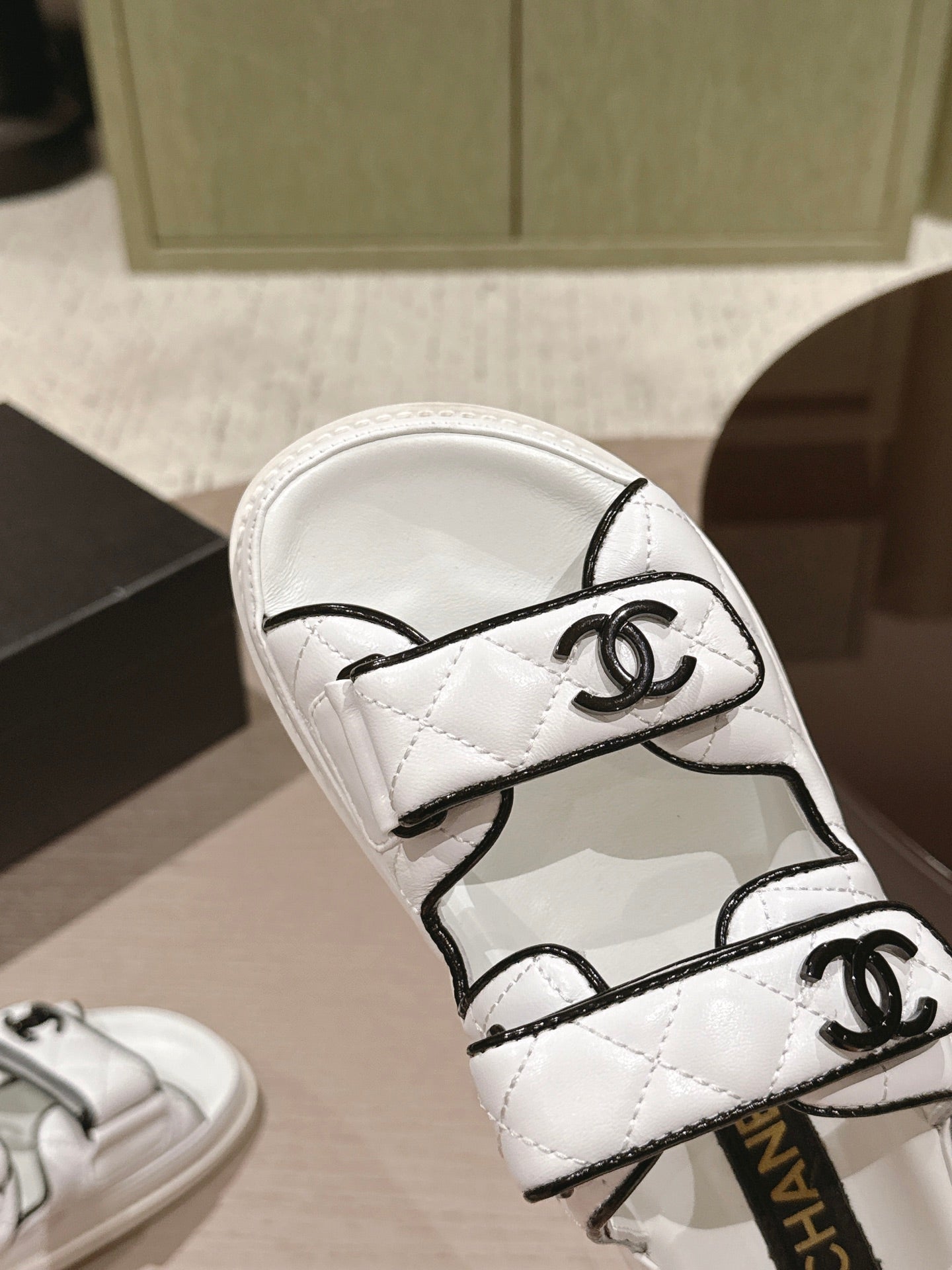 CC 26s Dad Sandal Mule White Black Lambskin 762926