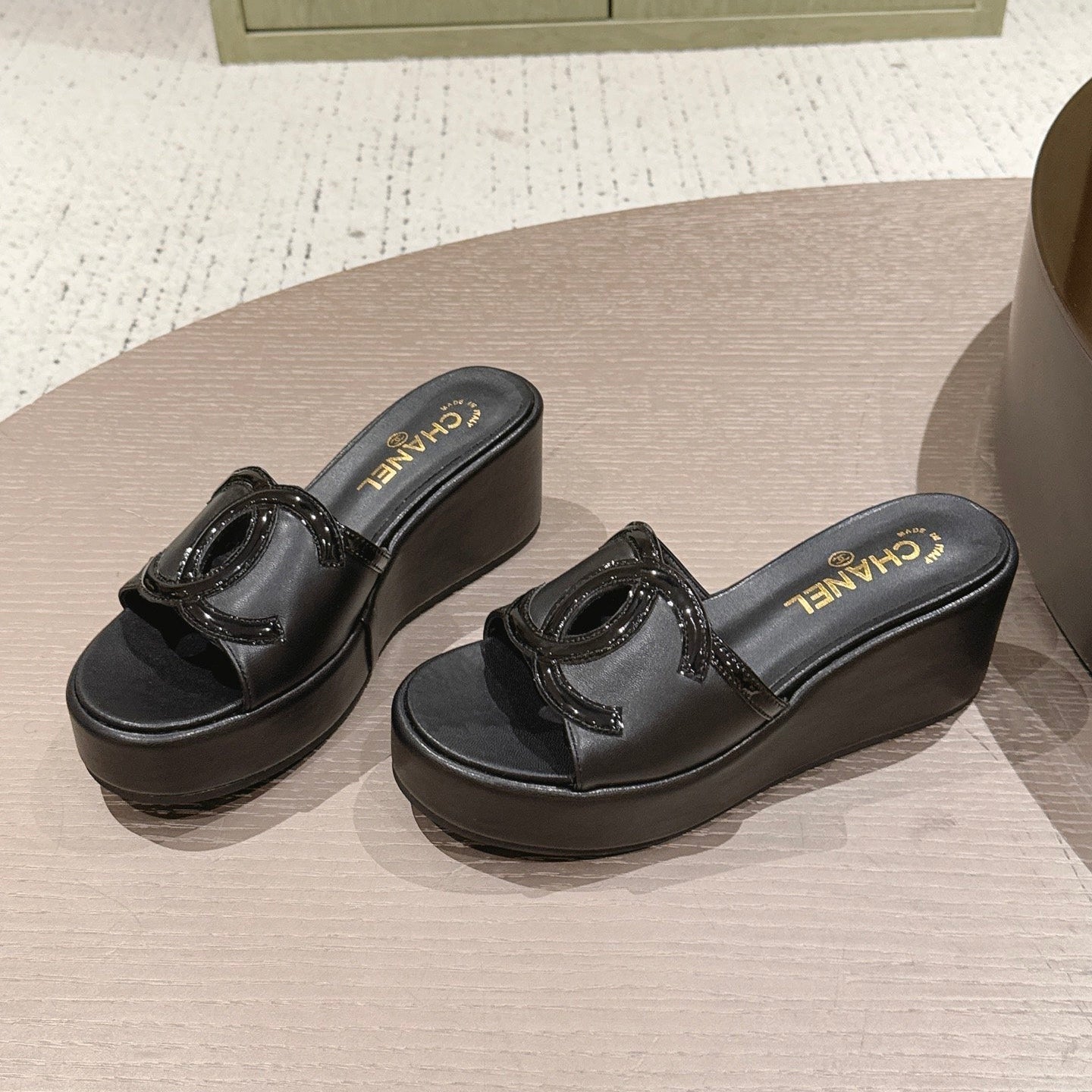 CC 26s Platform Mules Black Patent Leather Lambskin 916986