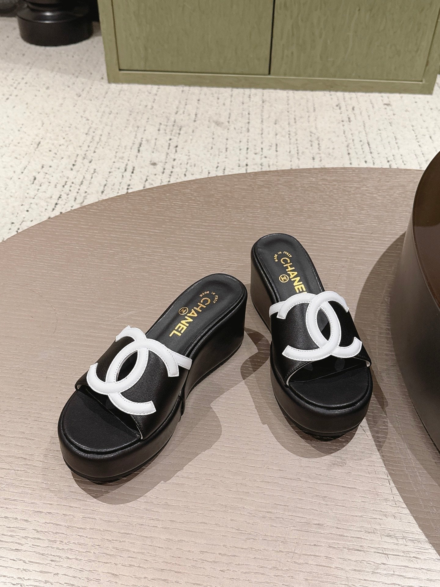 CC 26s Platform Mules Black White Lambskin 916989