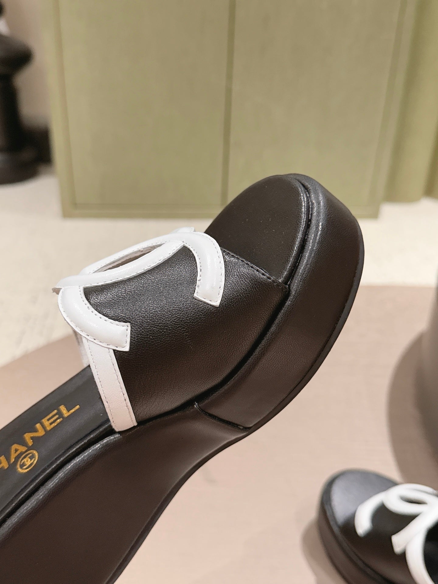 CC 26s Platform Mules Black White Lambskin 916989