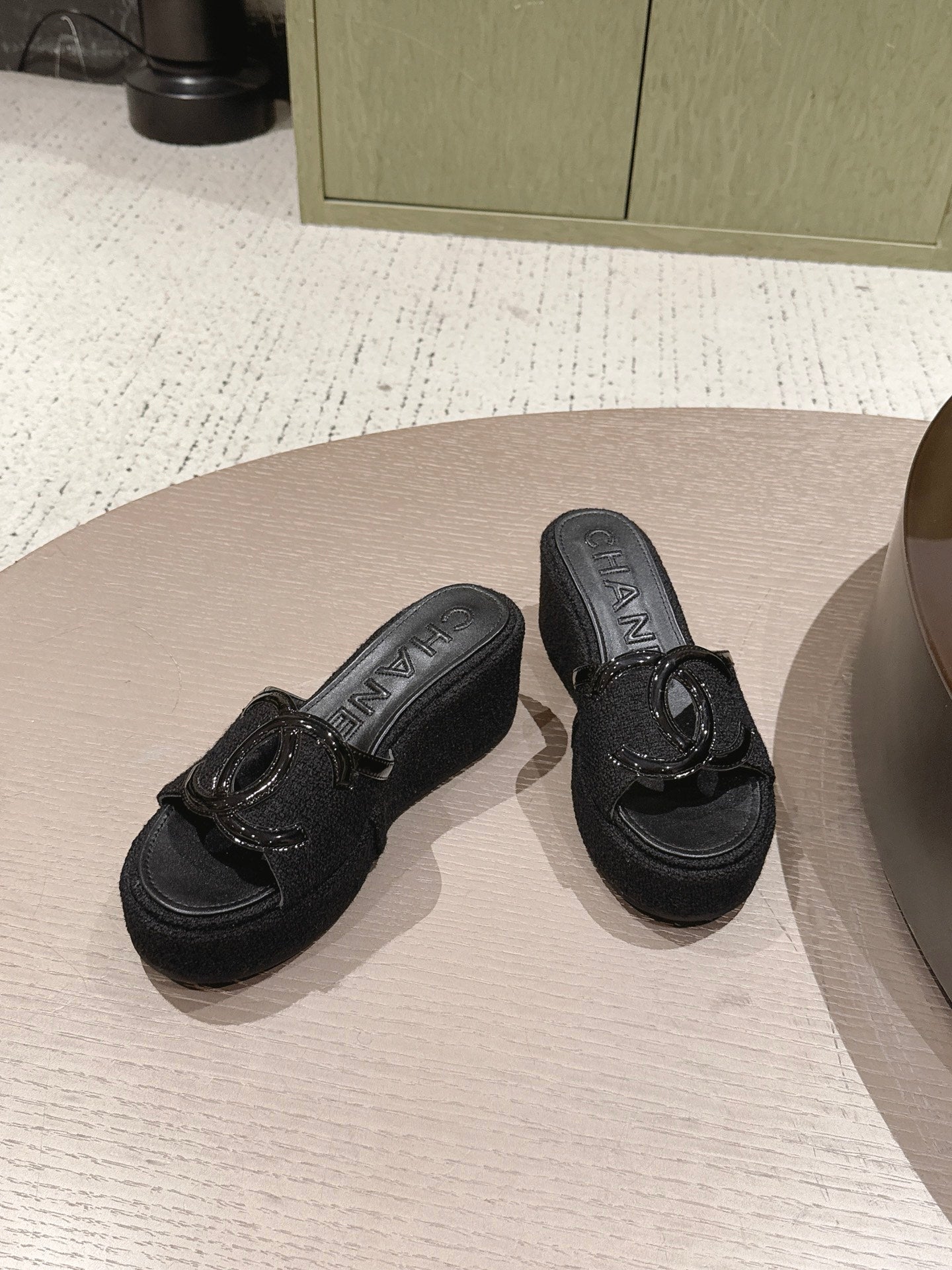 CC 26s Platform Mules Black Lambskin Fabric 916991