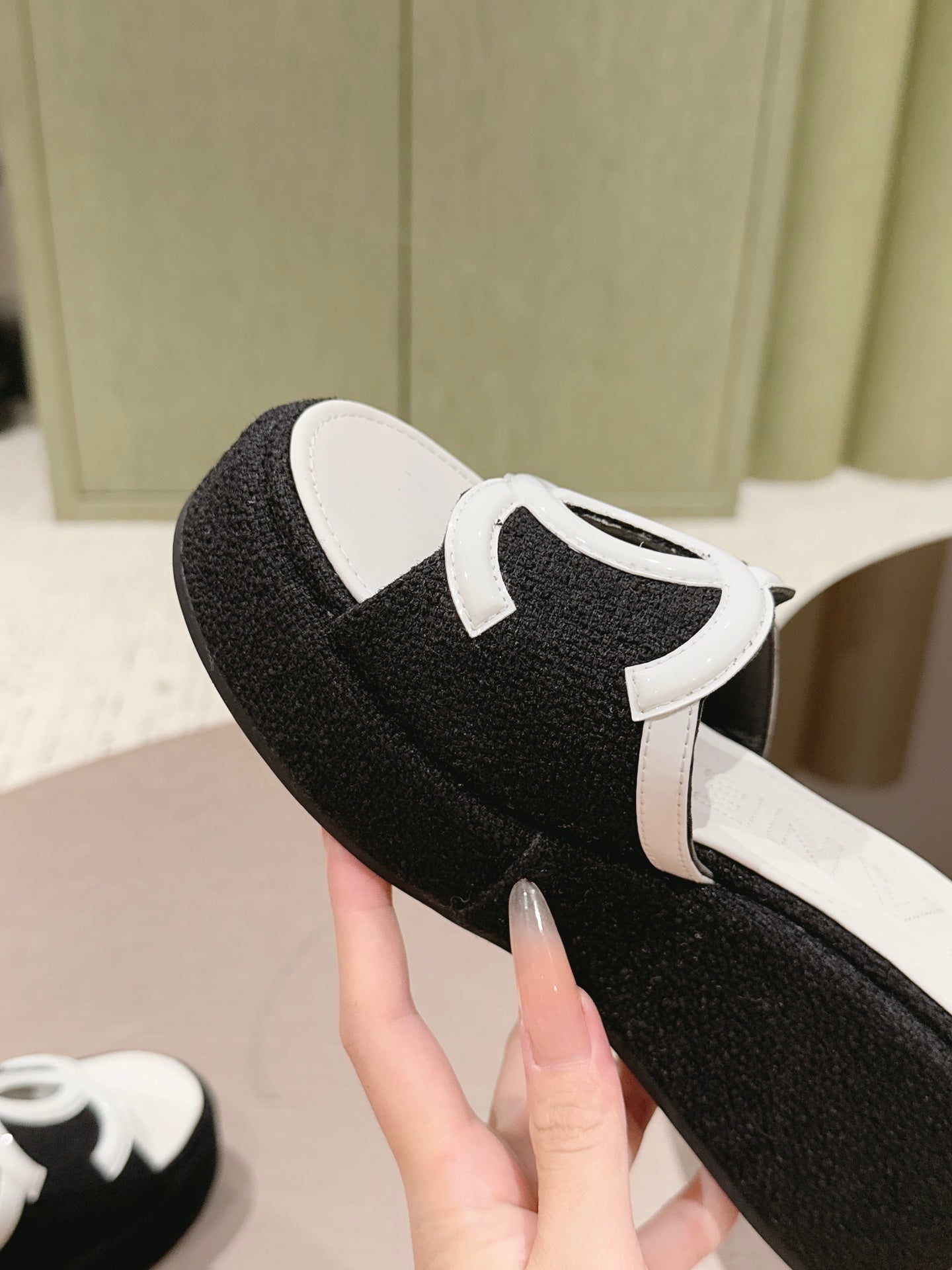 CC 26s Platform Mules Black White Lambskin Fabric 916992