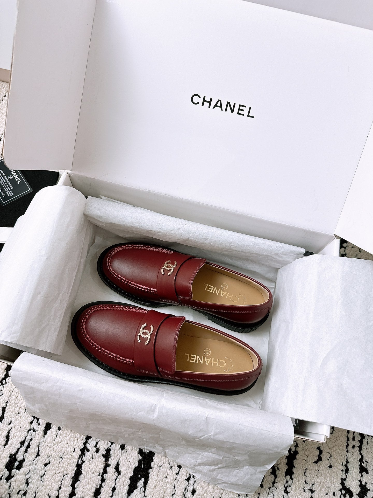 CC Moccasins In Brown Red Lambskin 144538