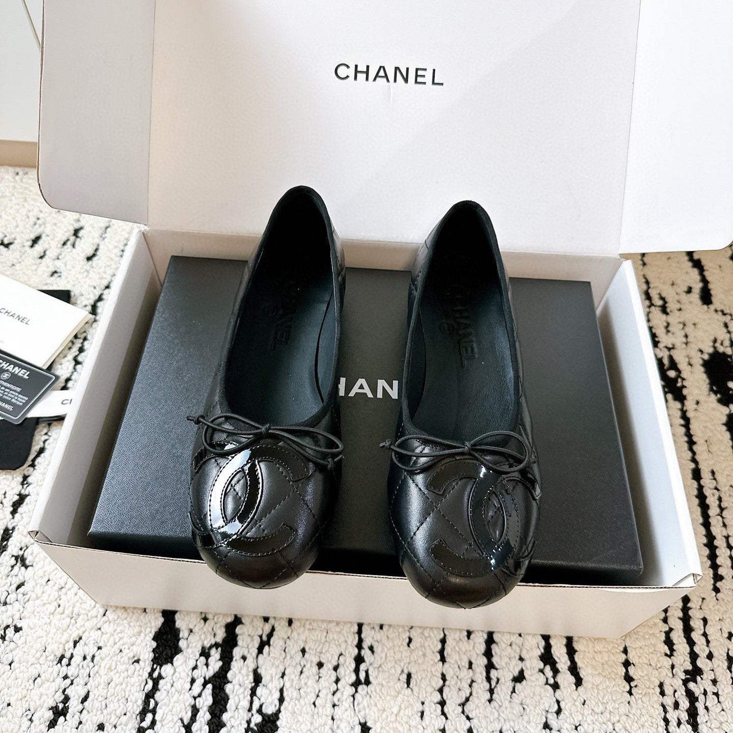 CC 26s Coco Beach Ballet Flats Full Black Quited Lambskin 741132