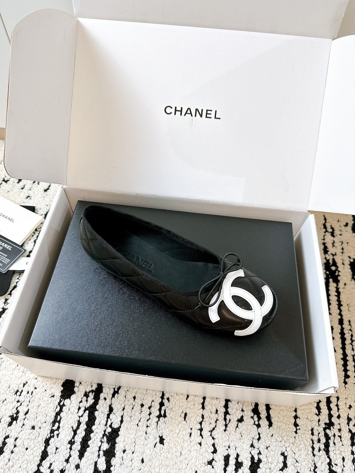 CC 26s Coco Beach Ballet Flats Black Quited Lambskin 741089