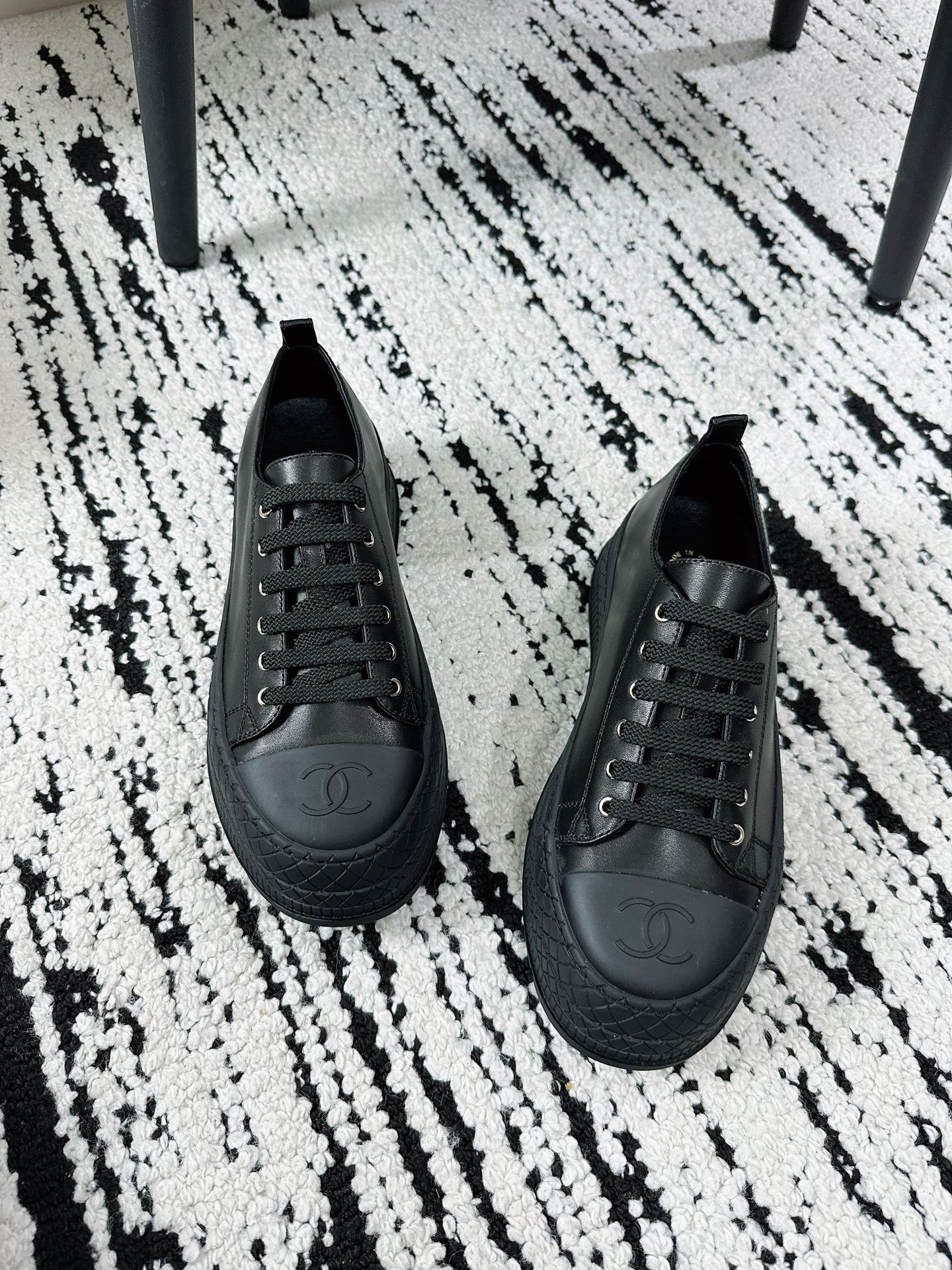 CC Platform Sneakers Black Rubber Leather 696671