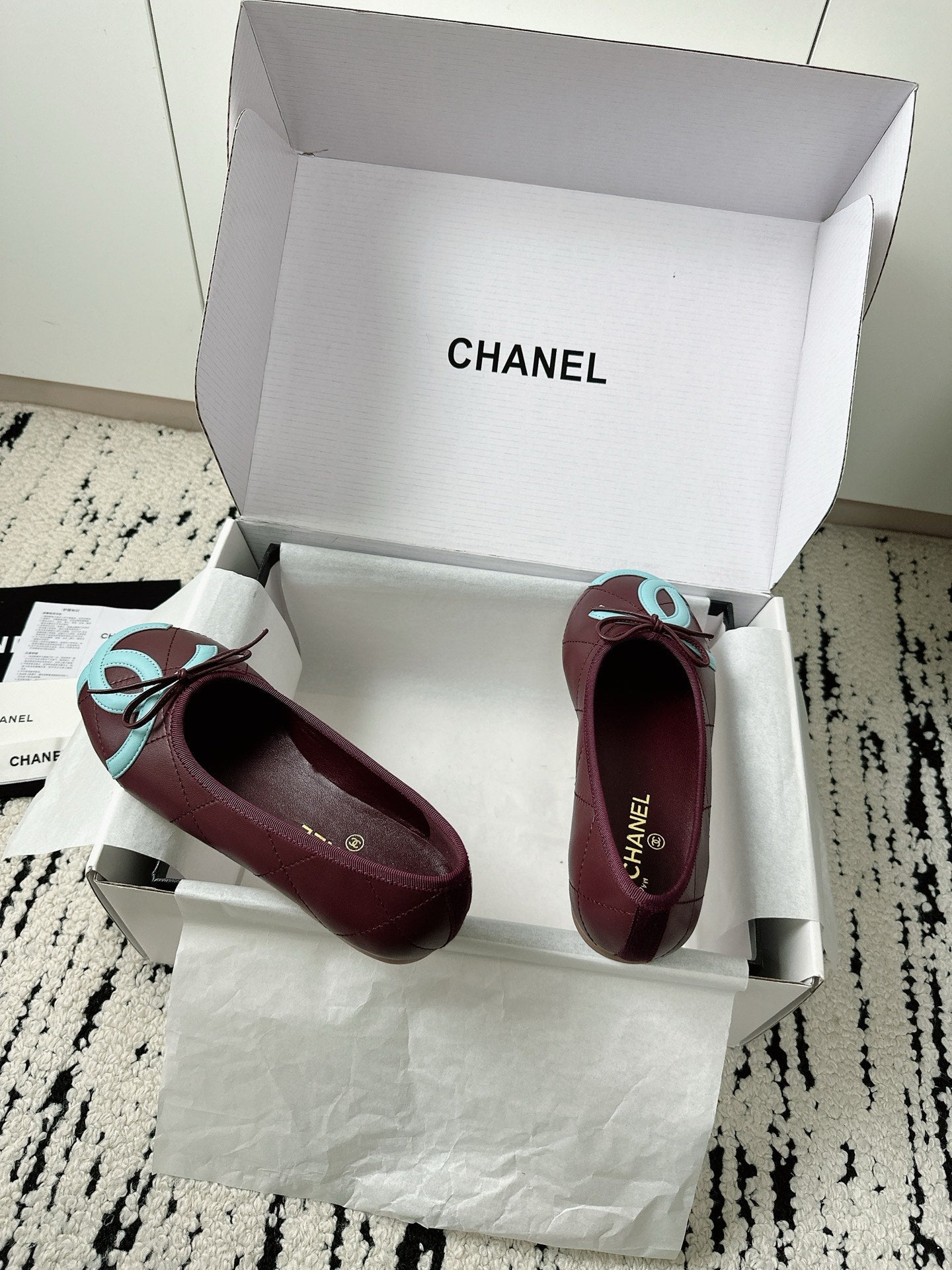 CC 26s Coco Beach Ballet Flats Chocolate Quited Lambskin 741170