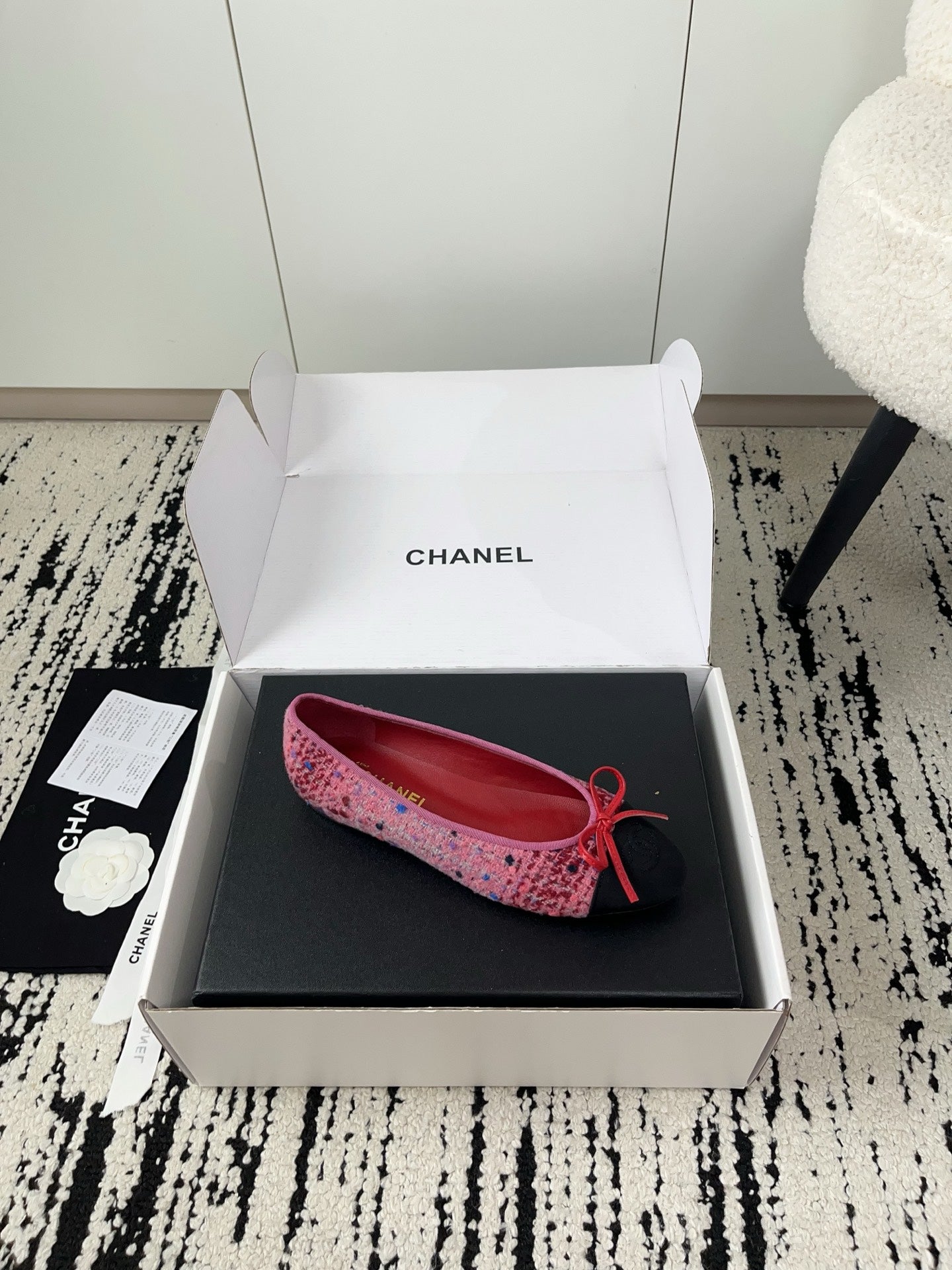 CC 26A Ballet Flat Black Pink Leather Tweed 900741