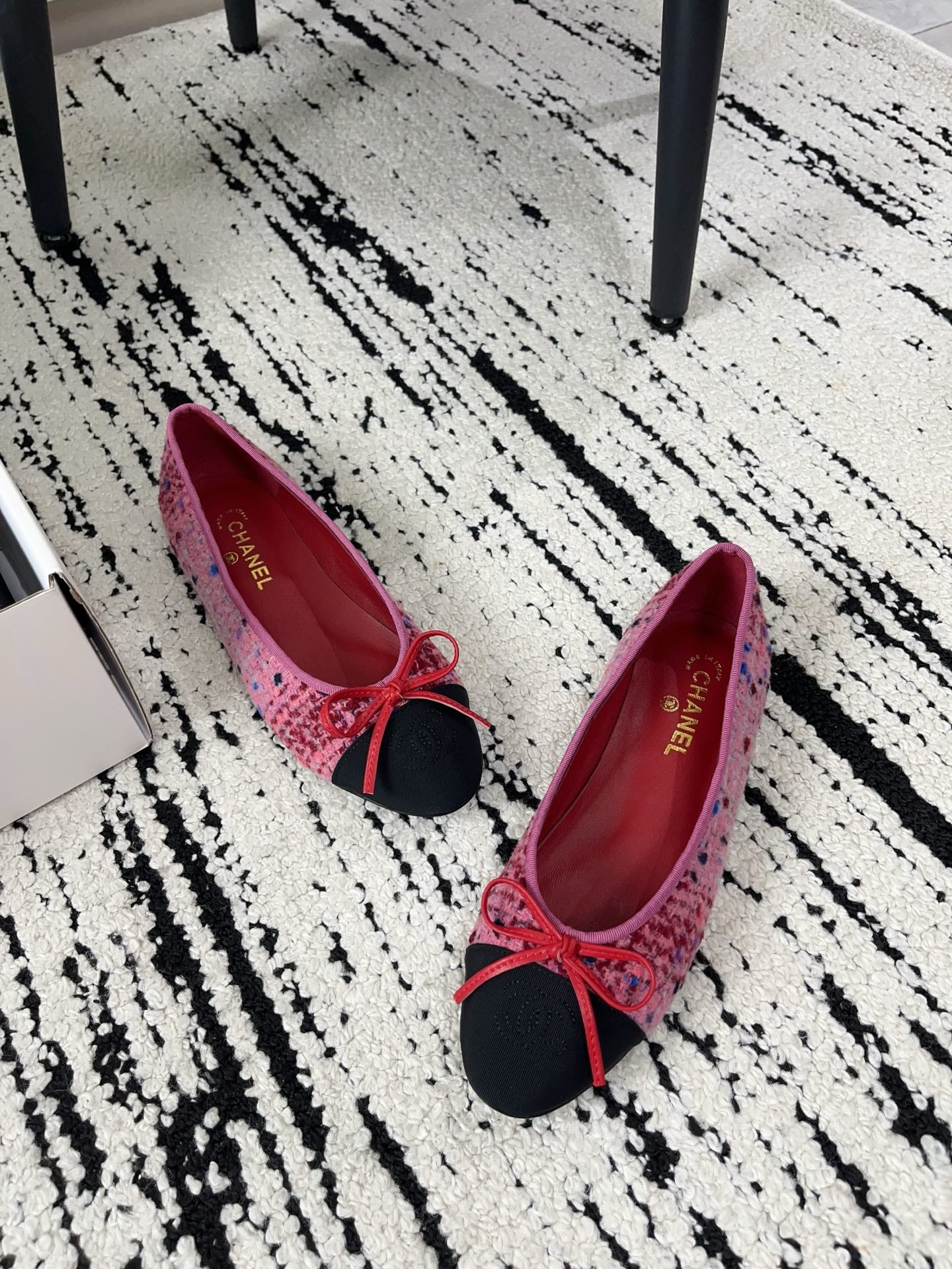 CC 26A Ballet Flat Black Pink Leather Tweed 900741