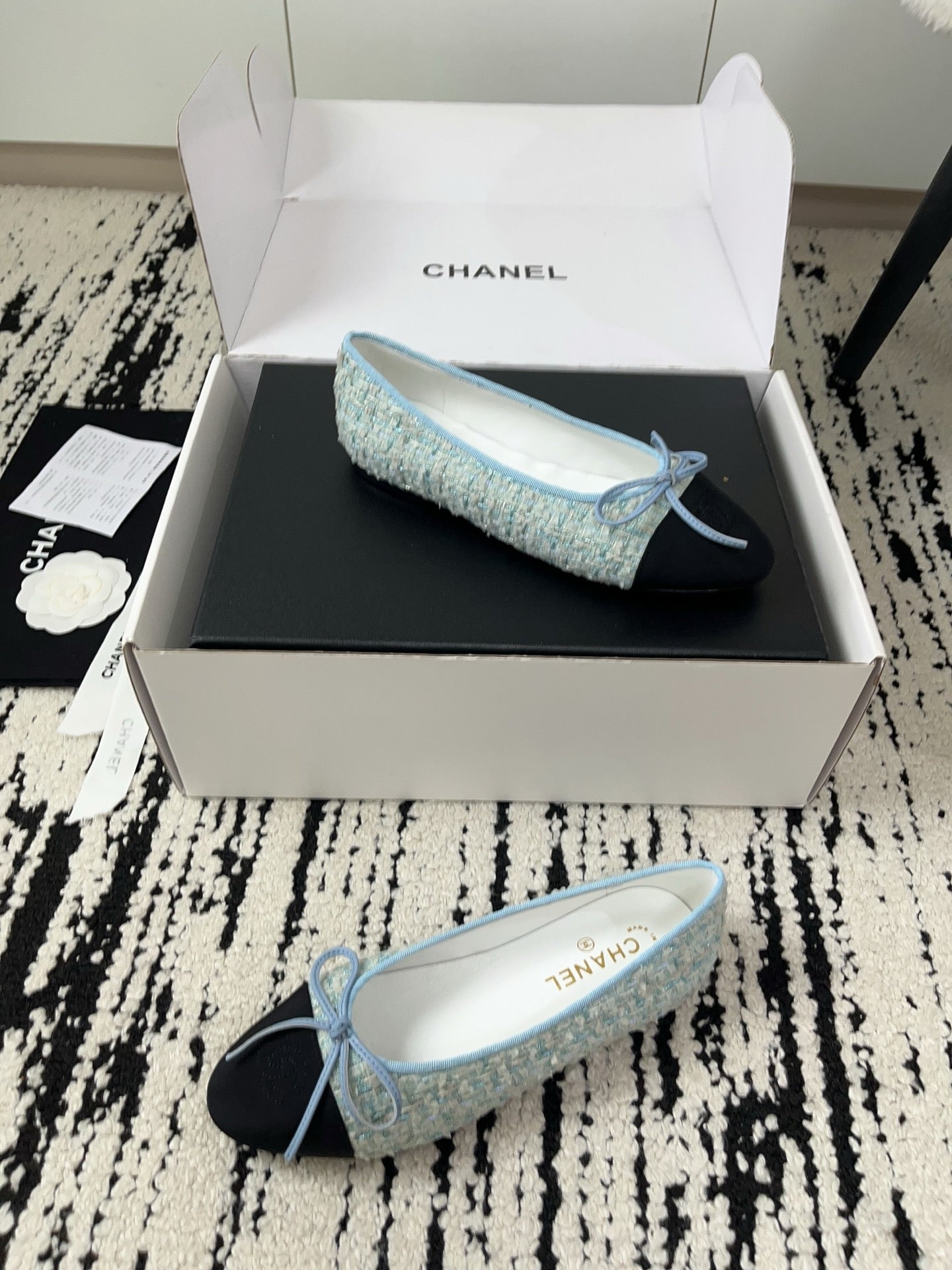 CC 26A Ballet Flat Black Blue Leather Tweed 900744