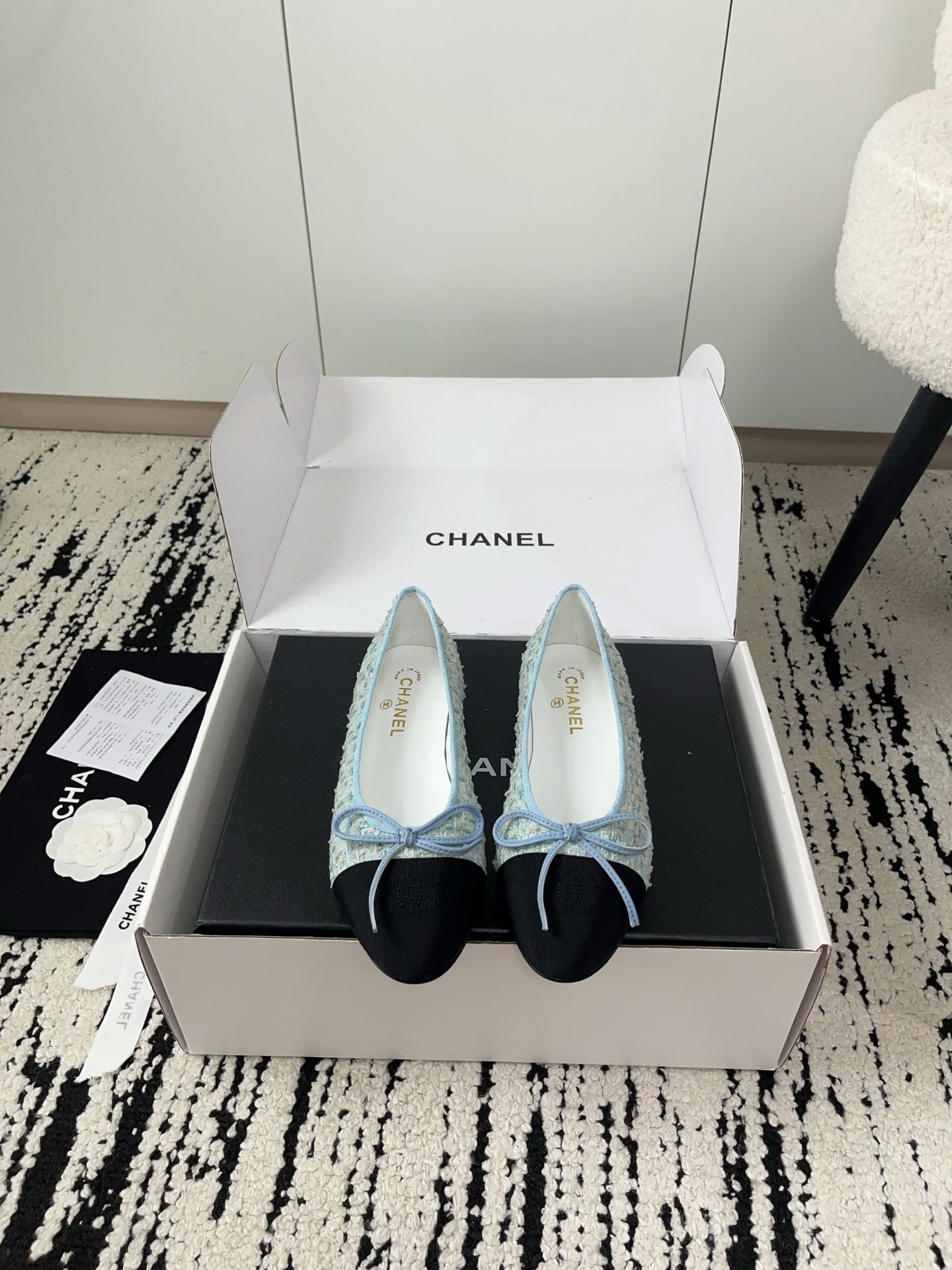 CC 26A Ballet Flat Black Blue Leather Tweed 900744