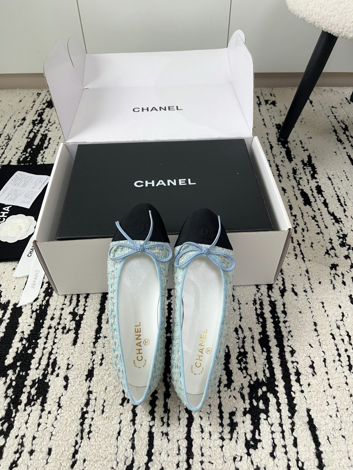 CC 26A Ballet Flat Black Blue Leather Tweed 900744