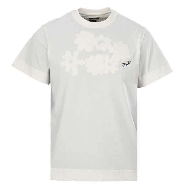 Fendi 2026 Men's Floral Embroidered T-Shirt Cream Pure Cotton 827722