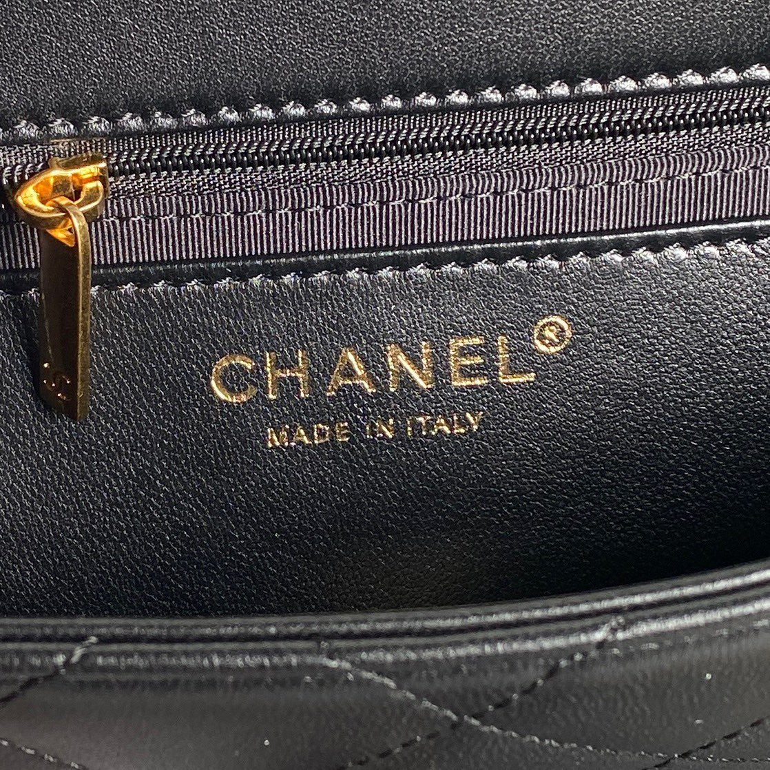 CC 24K Mini Flap Bag 21cm Black Lambskin Gold Hardware
