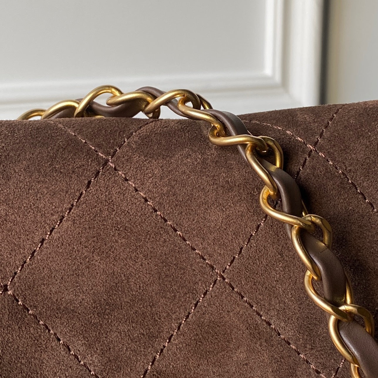 CC 26C Messenger Bag Coffee Brown Quited Suede
