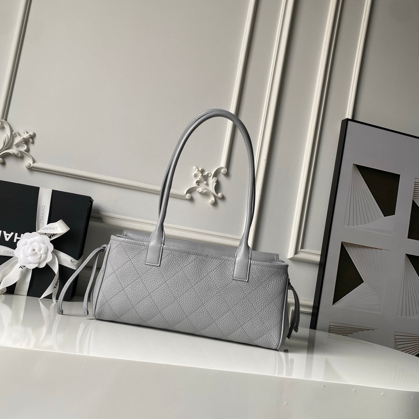 CC 26ss Small Shopping Bag 30.5cm Gray Grain Leather