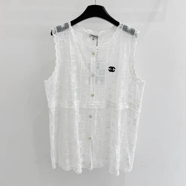 Chanel 2026 Lace Sleeveless Vest White Cotton 294458