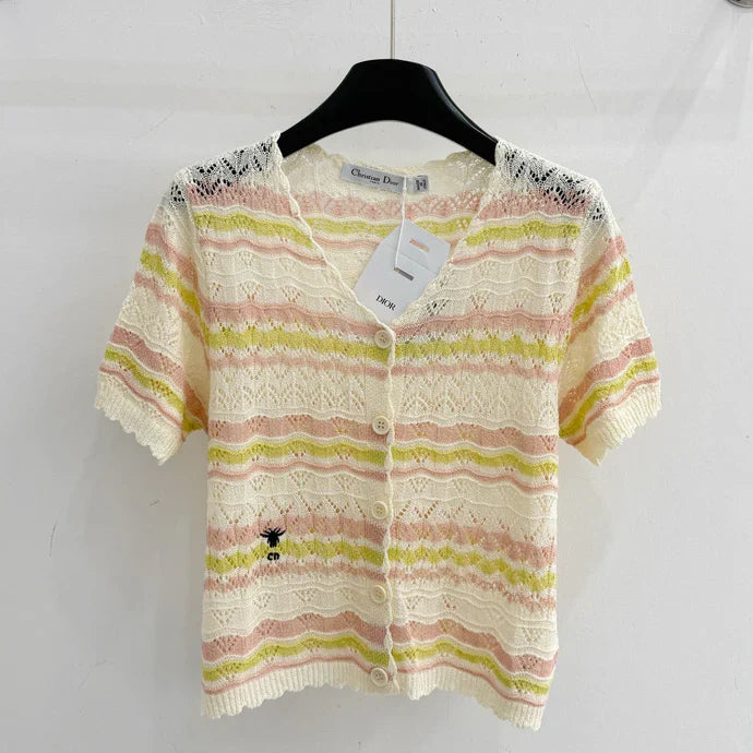Dior 2026 Hollow-out Striped Knit Cardigan Wool 341209