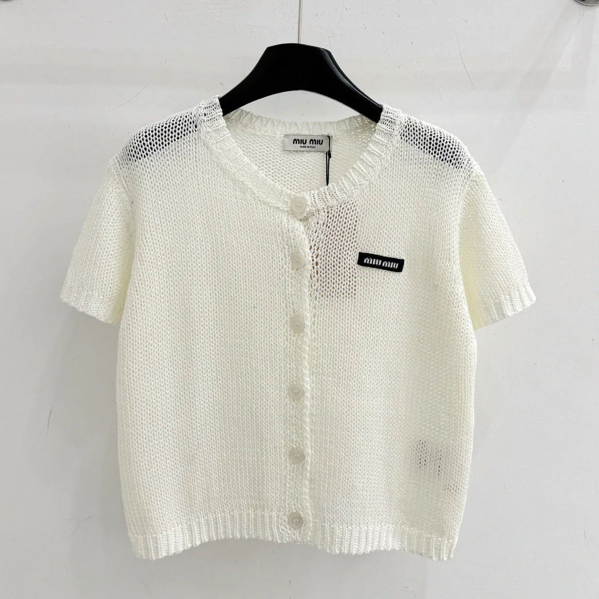 Miumiu 2026 Short Knit Cardigan White Wool 396496