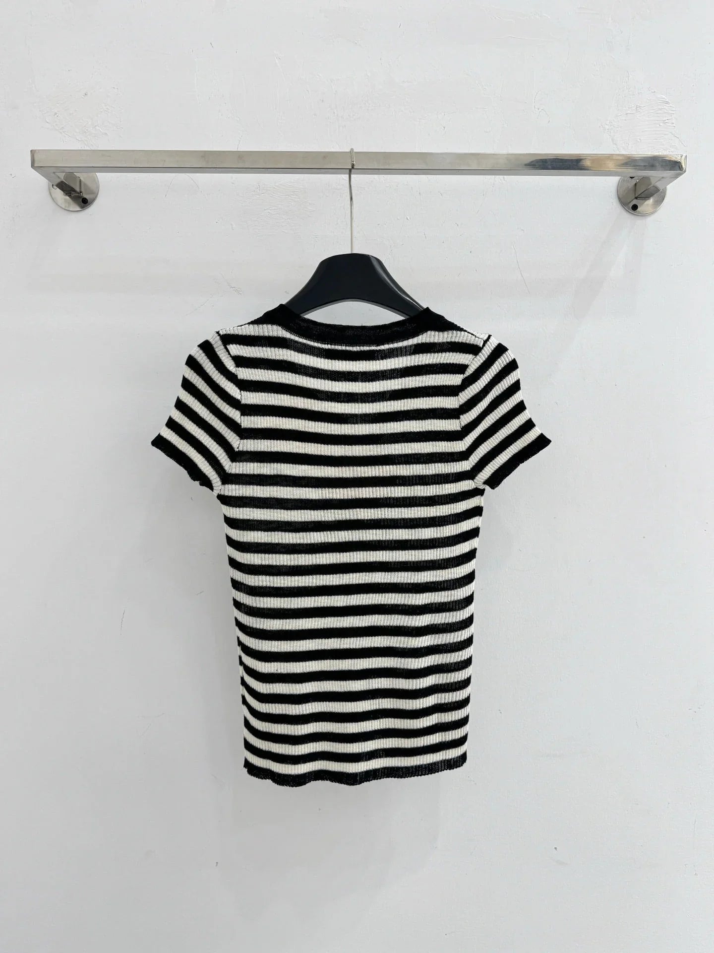 Miumiu 2026 Half-button Striped Knit Top Black White Wool 521196