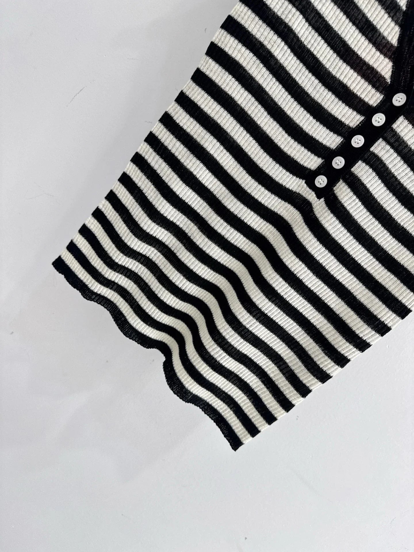 Miumiu 2026 Half-button Striped Knit Top Black White Wool 521196